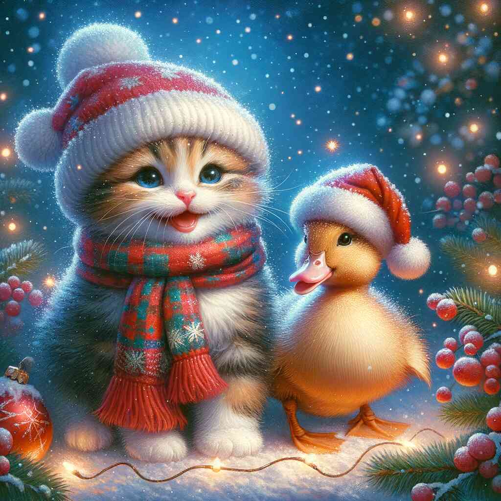 2+1 gratis! | Diamond Painting - Katze mit Weihnachtsente