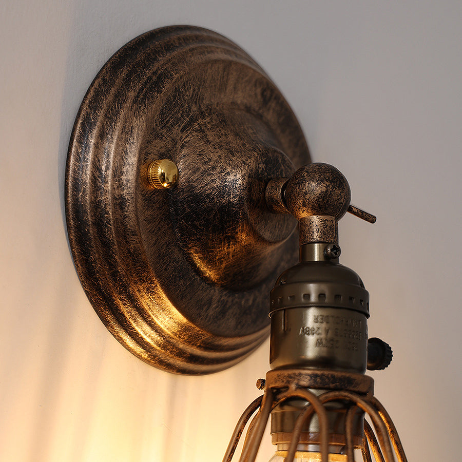 Traditionelle Vintage Käfig Eisen 1-Licht Wand Sconce Lampe für Wohnzimmer