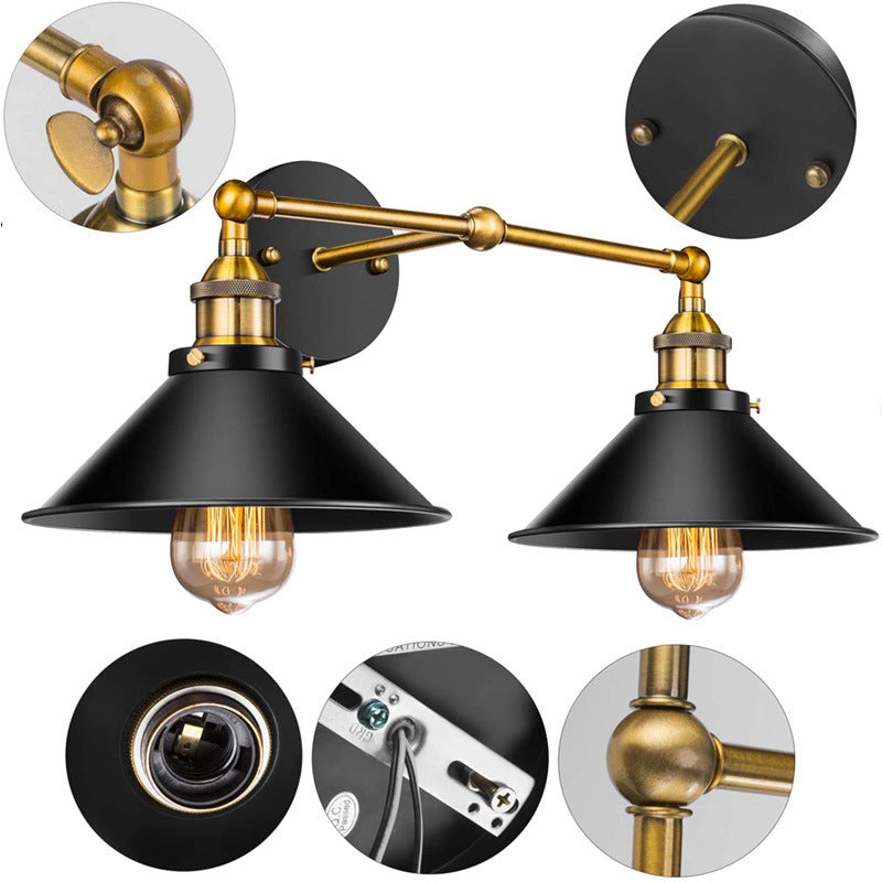 Zeitgenössische industrielle konische Rohr Eisen 2-Lampen Wandschalter Lampe für Wohnzimmer