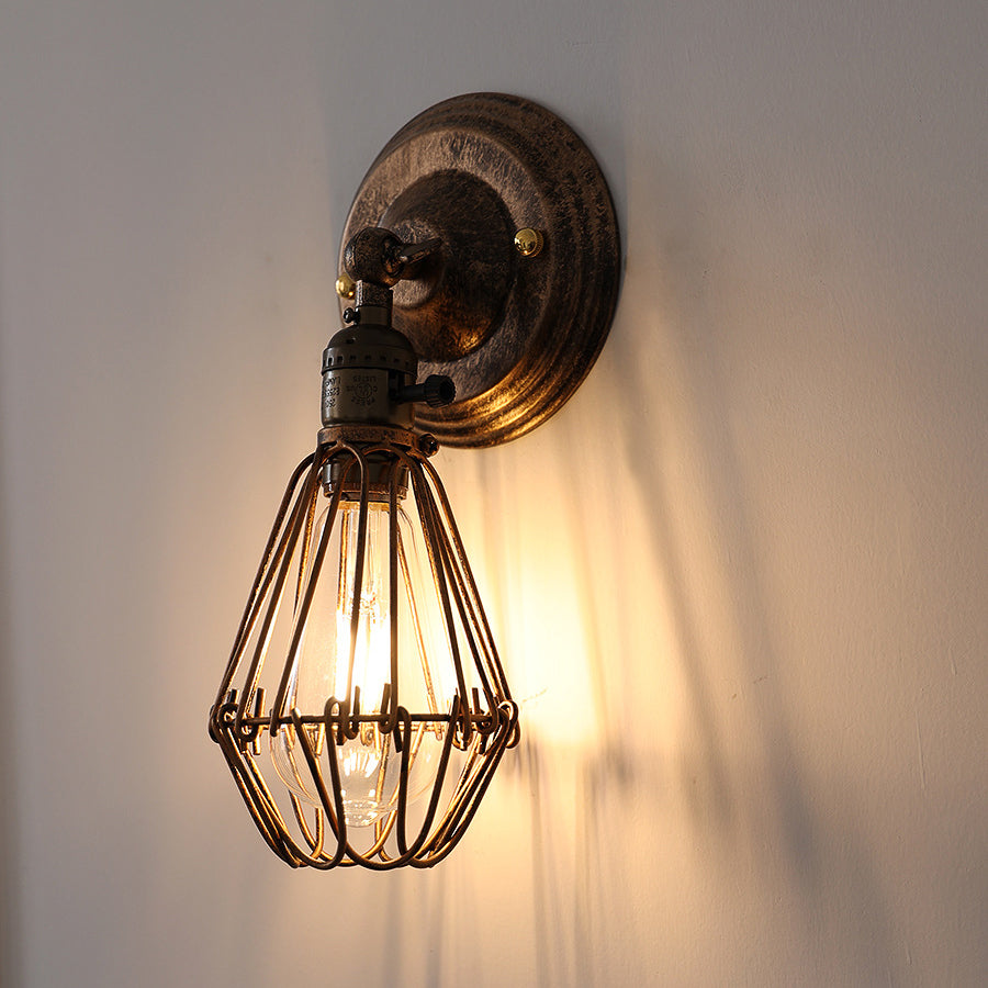 Traditionelle Vintage Käfig Eisen 1-Licht Wand Sconce Lampe für Wohnzimmer