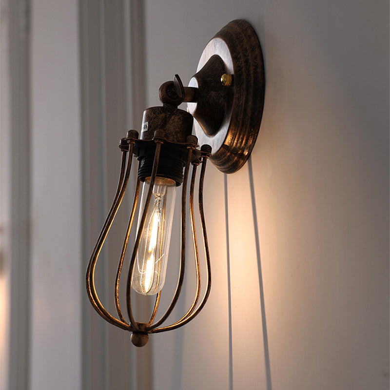 Traditionelle Vintage Käfig Eisen 1-Licht Wand Sconce Lampe für Wohnzimmer