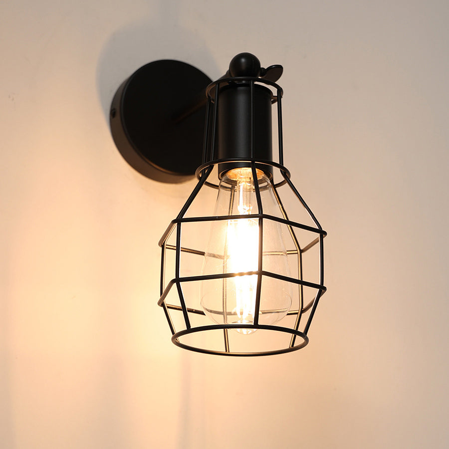 Traditionelle Vintage Käfig Eisen 1-Licht Wand Sconce Lampe für Wohnzimmer