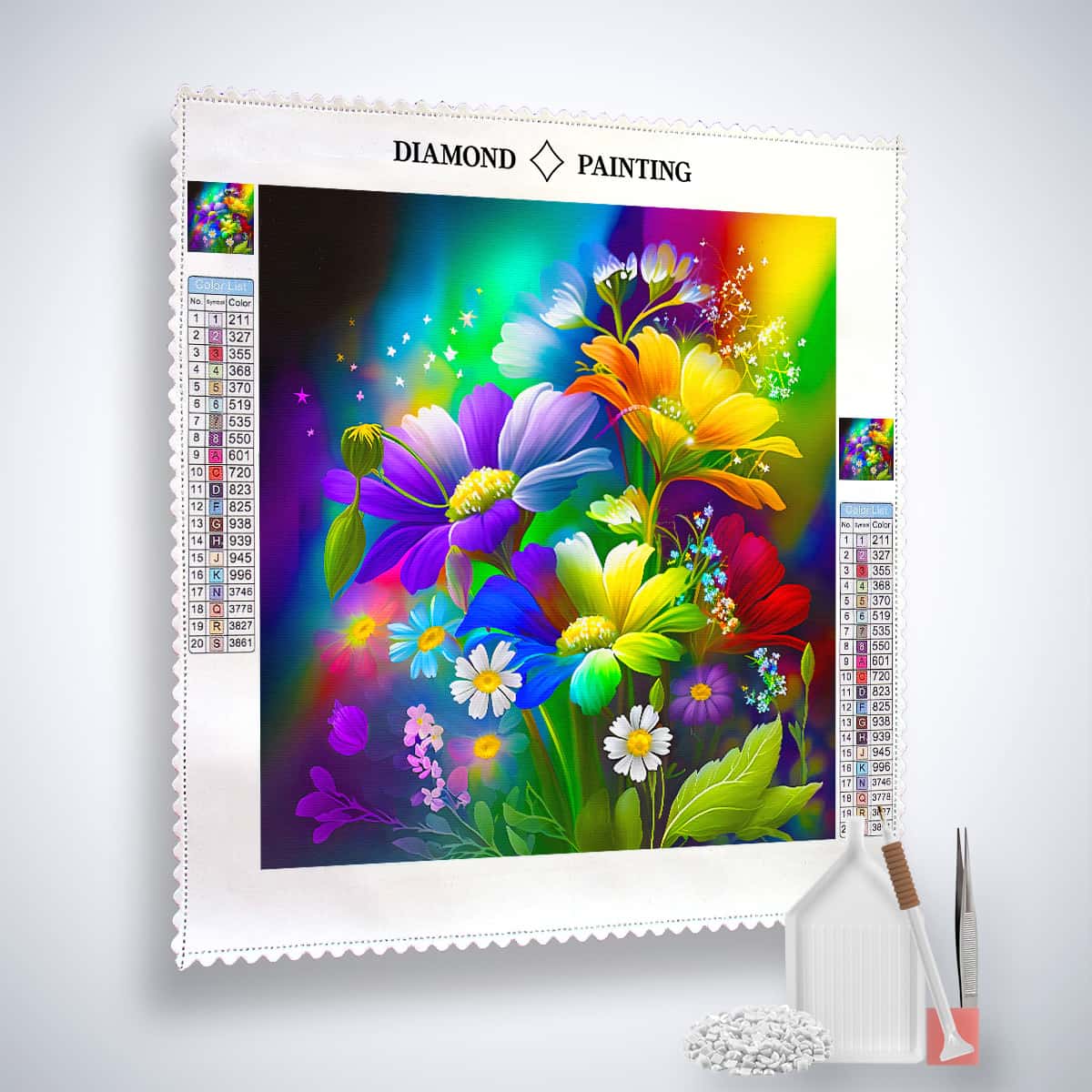 2+1 gratis! | Diamond Painting - Regenbogenblumen