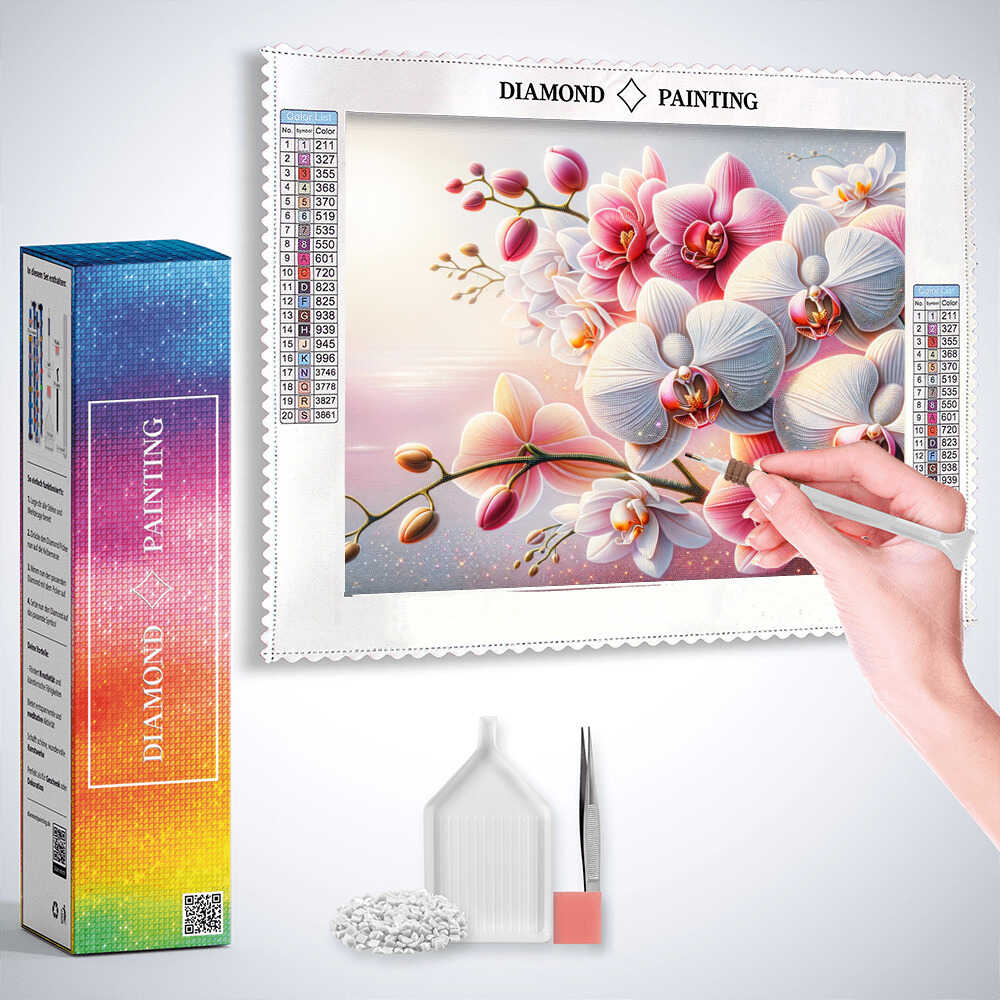 2+1 gratis! | Diamond Painting - Pink und weiße Orchideen