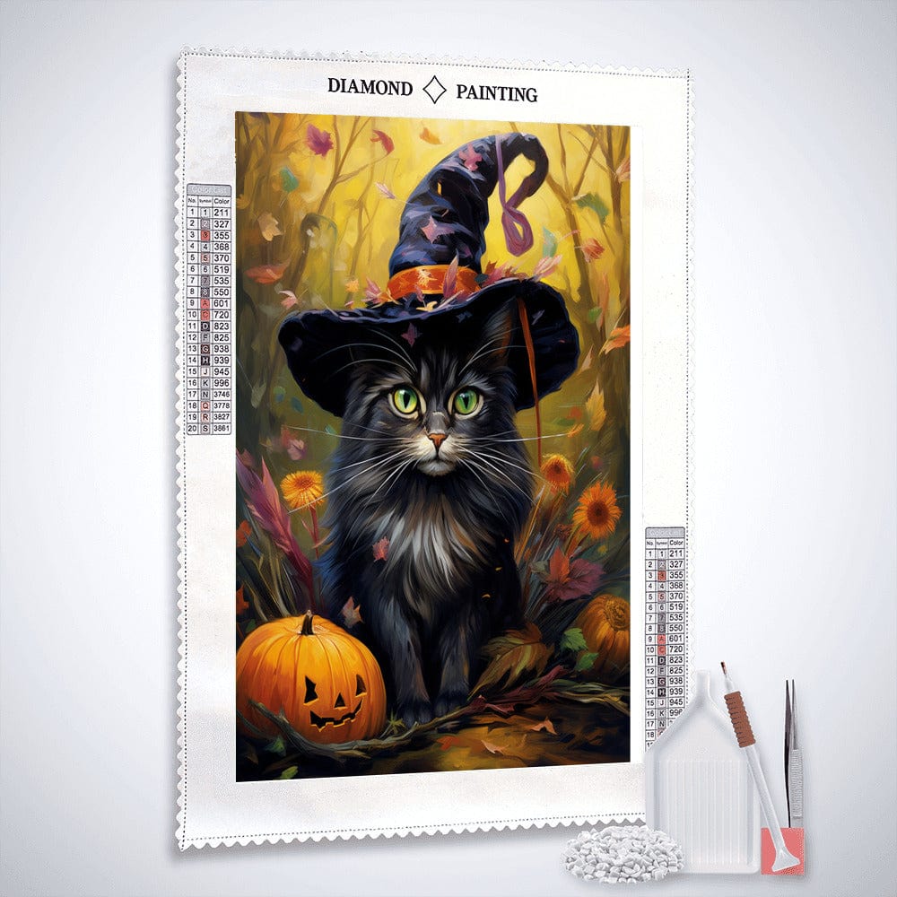2+1 gratis! | Diamond Painting - Katzenhexe mit Kürbis