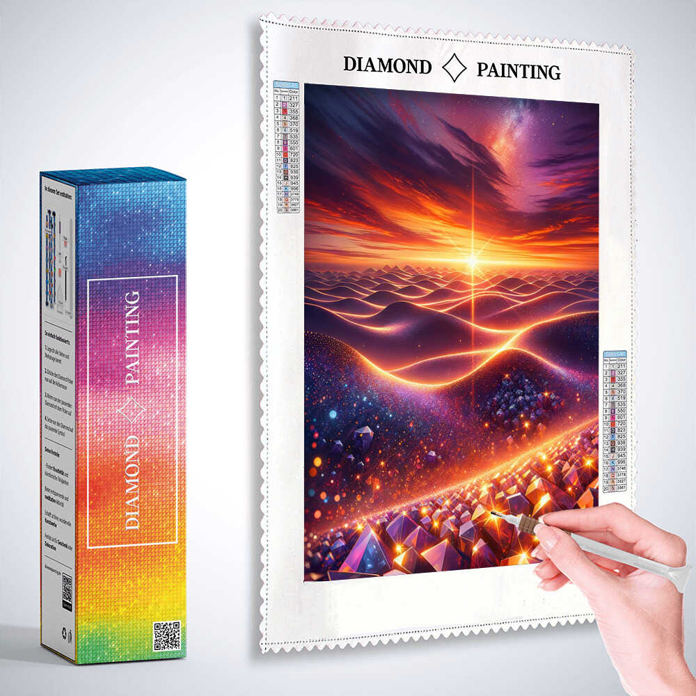 2+1 gratis! | Diamond Painting - Sonnenuntergang, Dünen