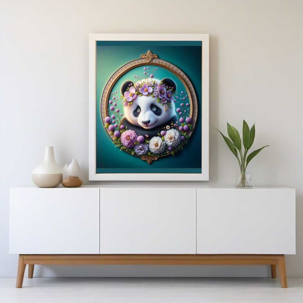 2+1 gratis! | Diamond Painting - Panda mit Blumenschmuck