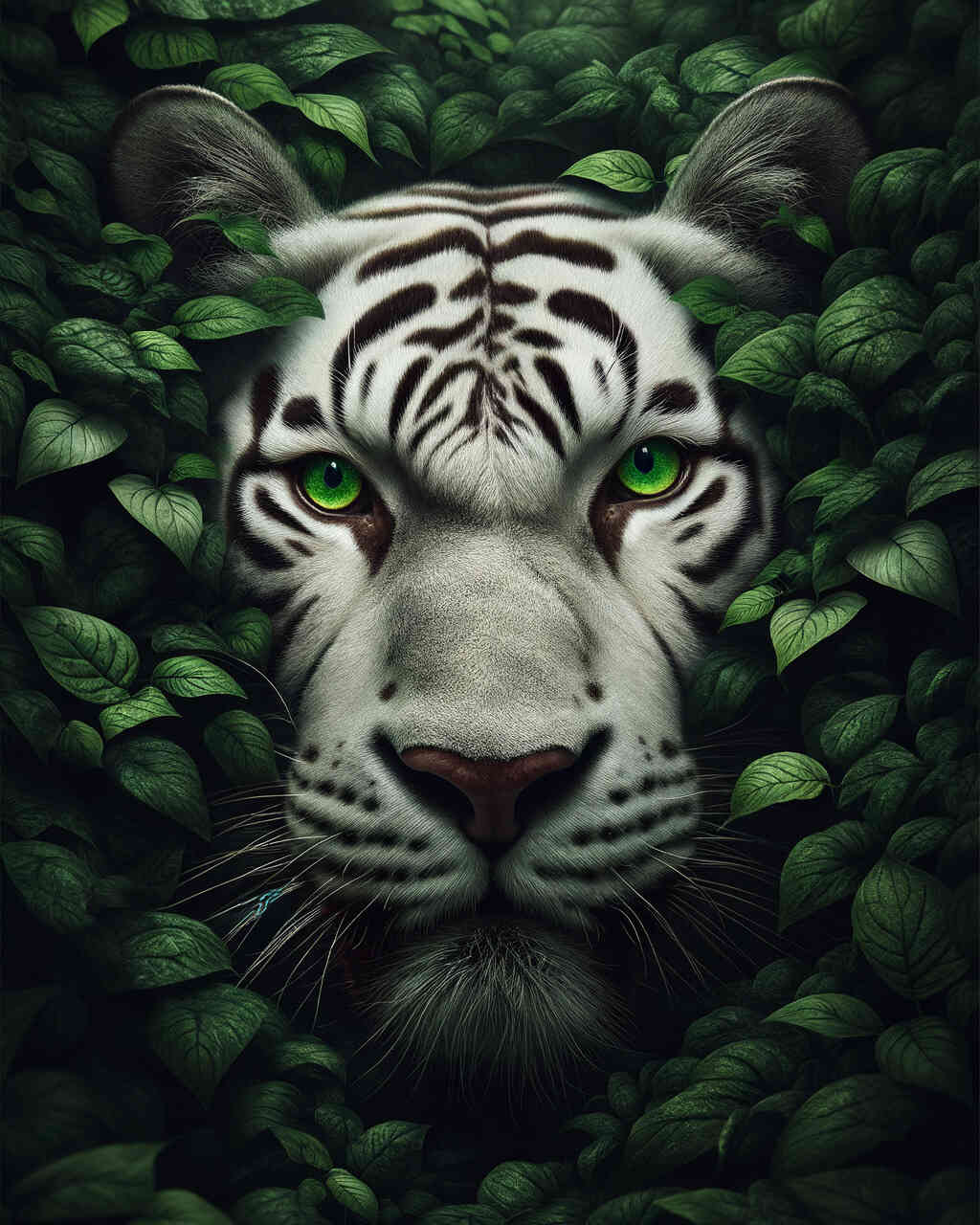 2+1 gratis! | Diamond Painting - Weißer Tiger grüne Augen