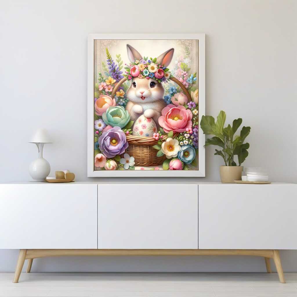 2+1 gratis! | Diamond Painting - Hase in Blumenkorb