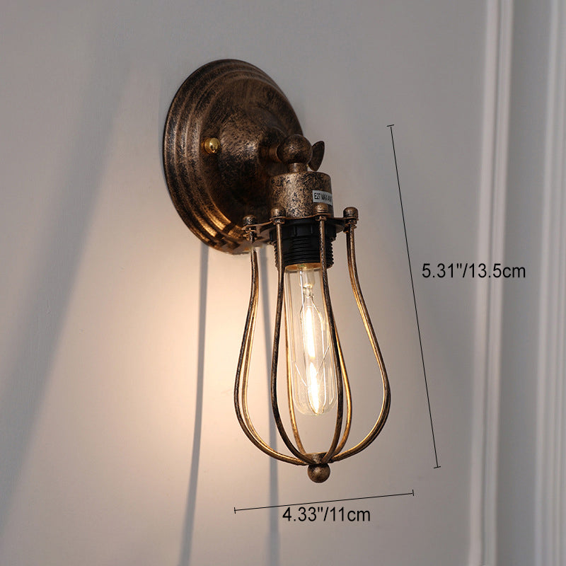 Traditionelle Vintage Käfig Eisen 1-Licht Wand Sconce Lampe für Wohnzimmer