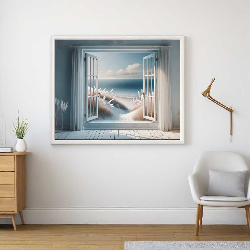2+1 gratis! | Diamond Painting - Blick aus Fenster, Düne