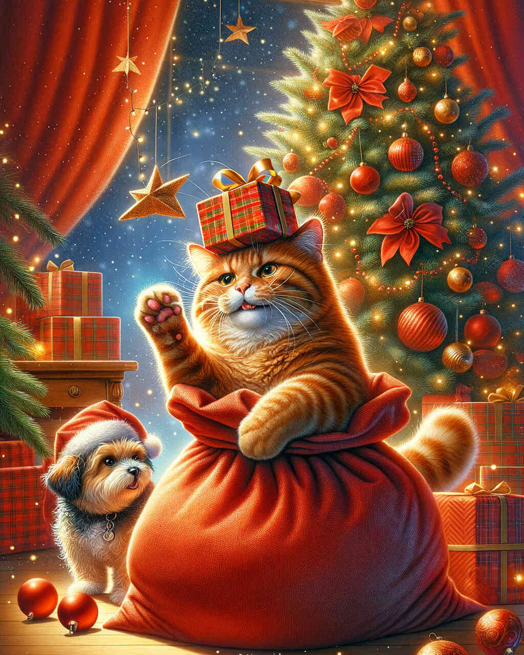2+1 gratis! | Diamond Painting - Katze verteilt Geschenke