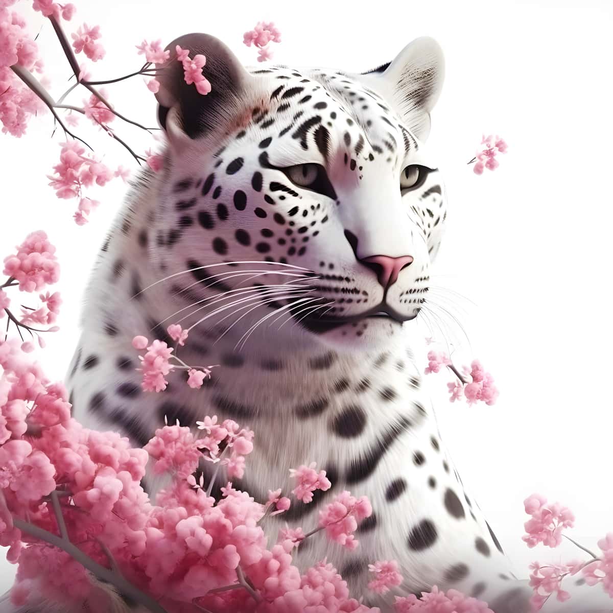 2+1 gratis! | Diamond Painting - Schneeleopard mit Rosenblüten