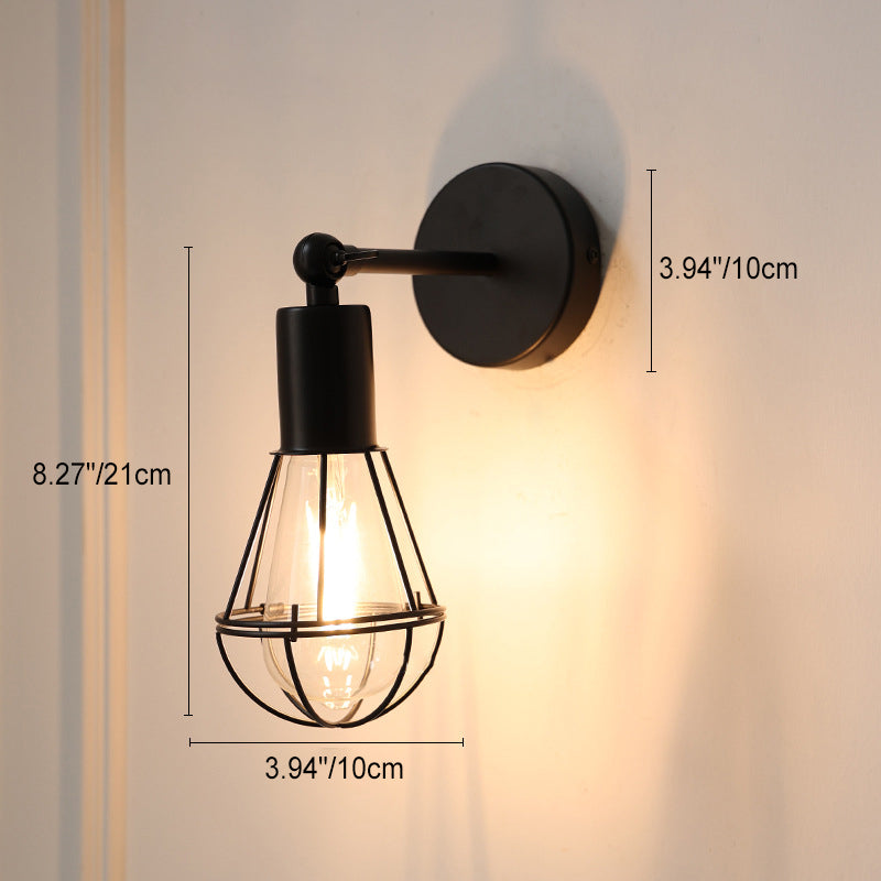 Traditionelle Vintage Käfig Eisen 1-Licht Wand Sconce Lampe für Wohnzimmer