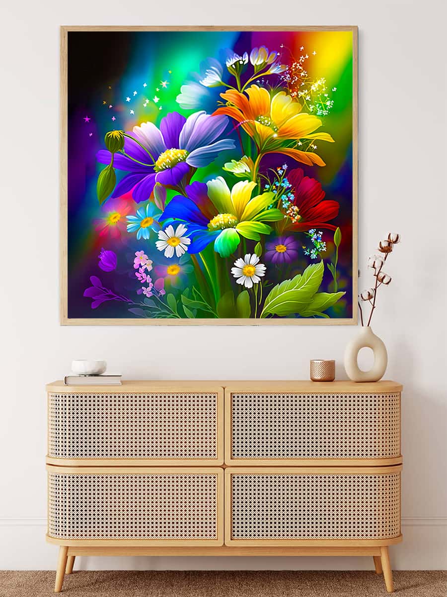 2+1 gratis! | Diamond Painting - Regenbogenblumen