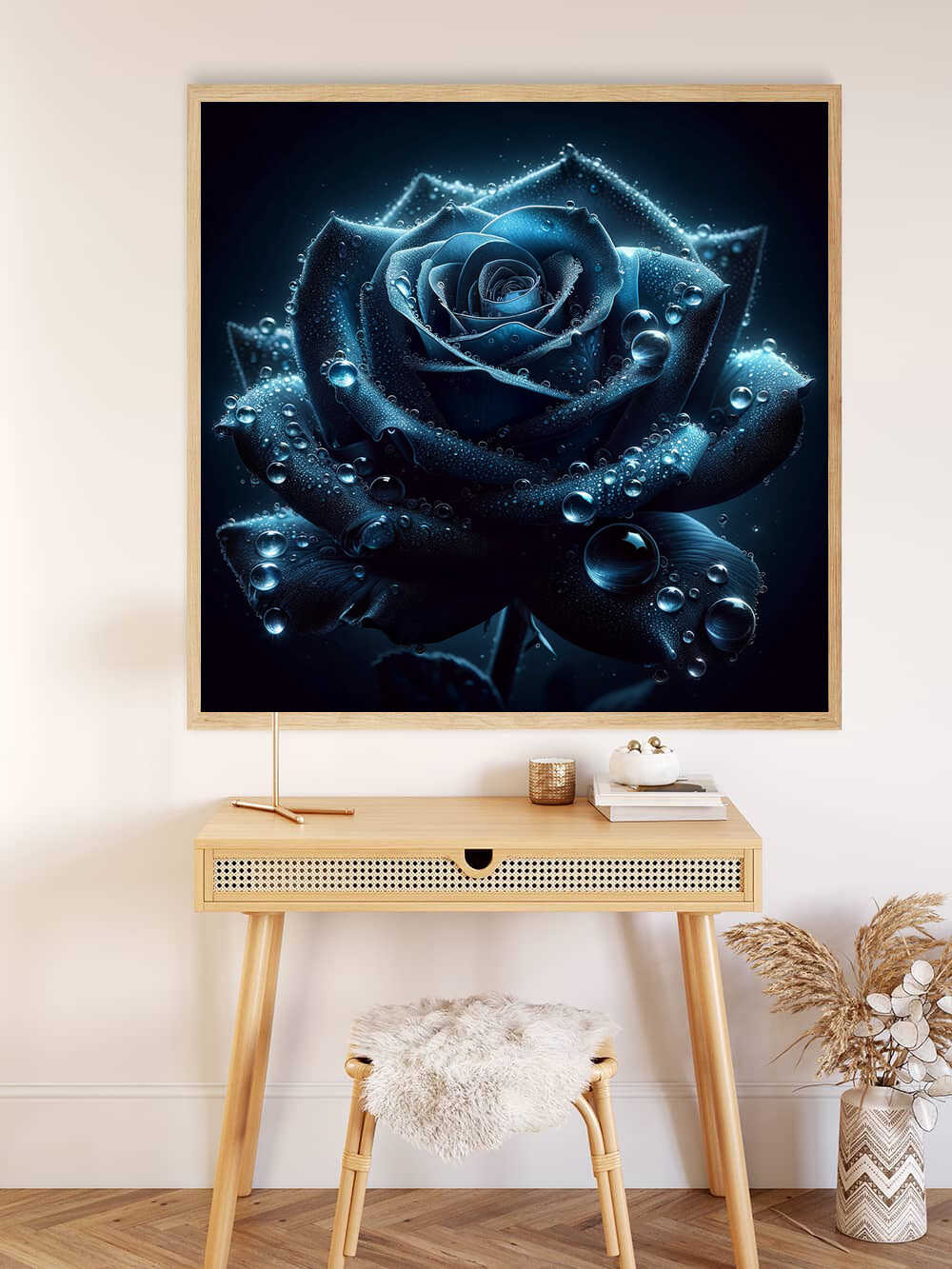 2+1 gratis! | Diamond Painting - Blaue Rose mit Wassertropfen