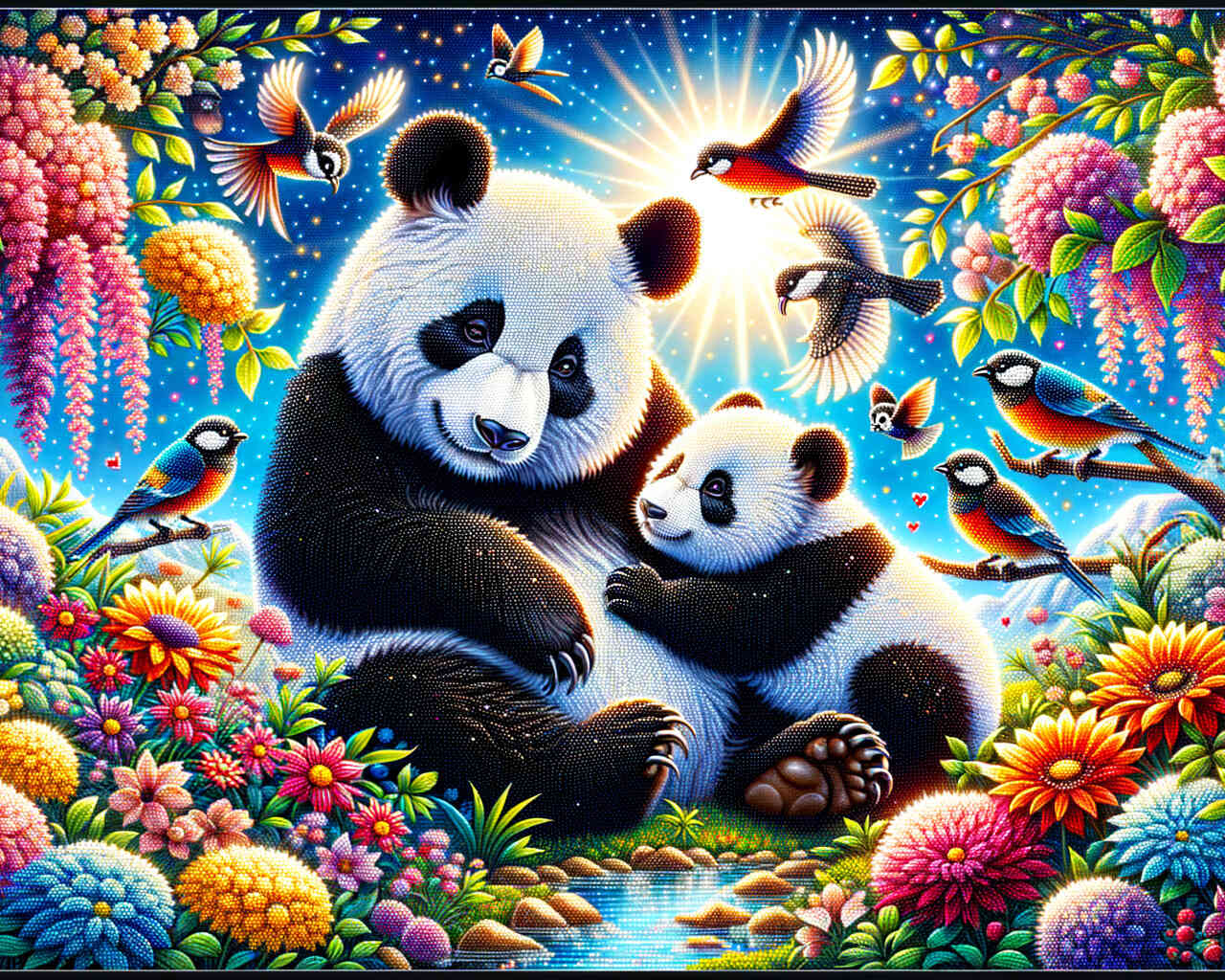 2+1 gratis! | Diamond Painting - Panda, Mutter mit Kind