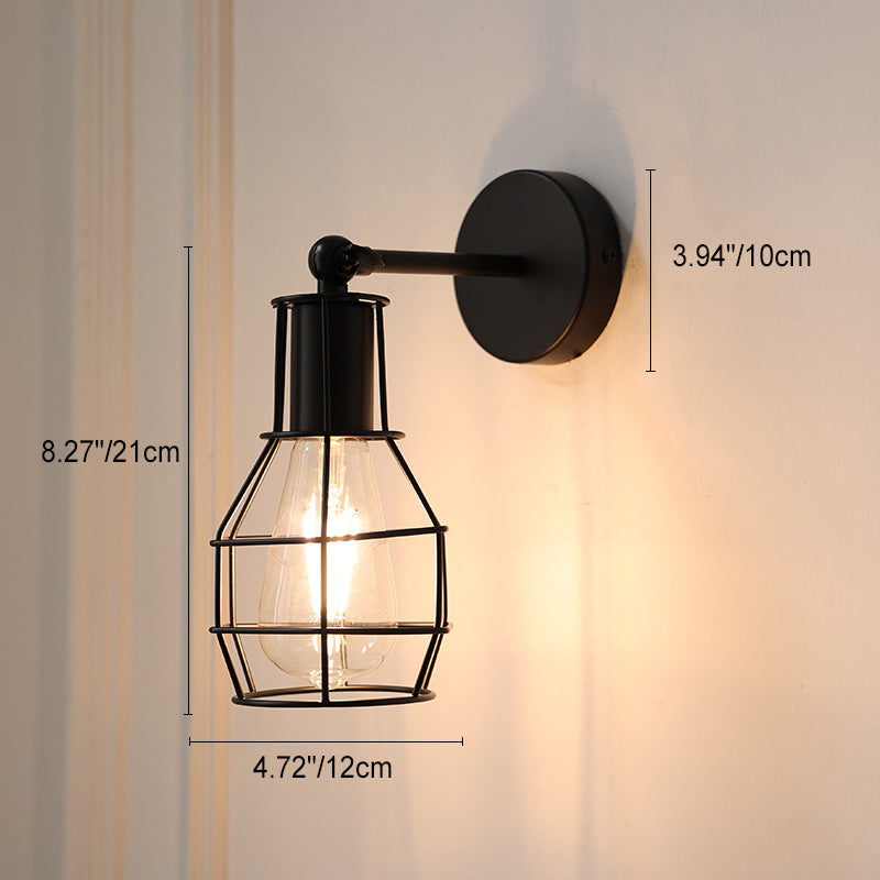 Traditionelle Vintage Käfig Eisen 1-Licht Wand Sconce Lampe für Wohnzimmer