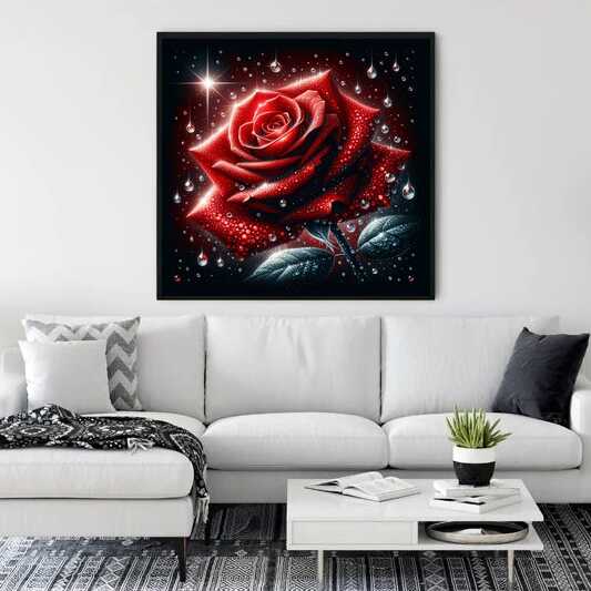 2+1 gratis! | Diamond Painting - Rote Rose mit Wassertropfen