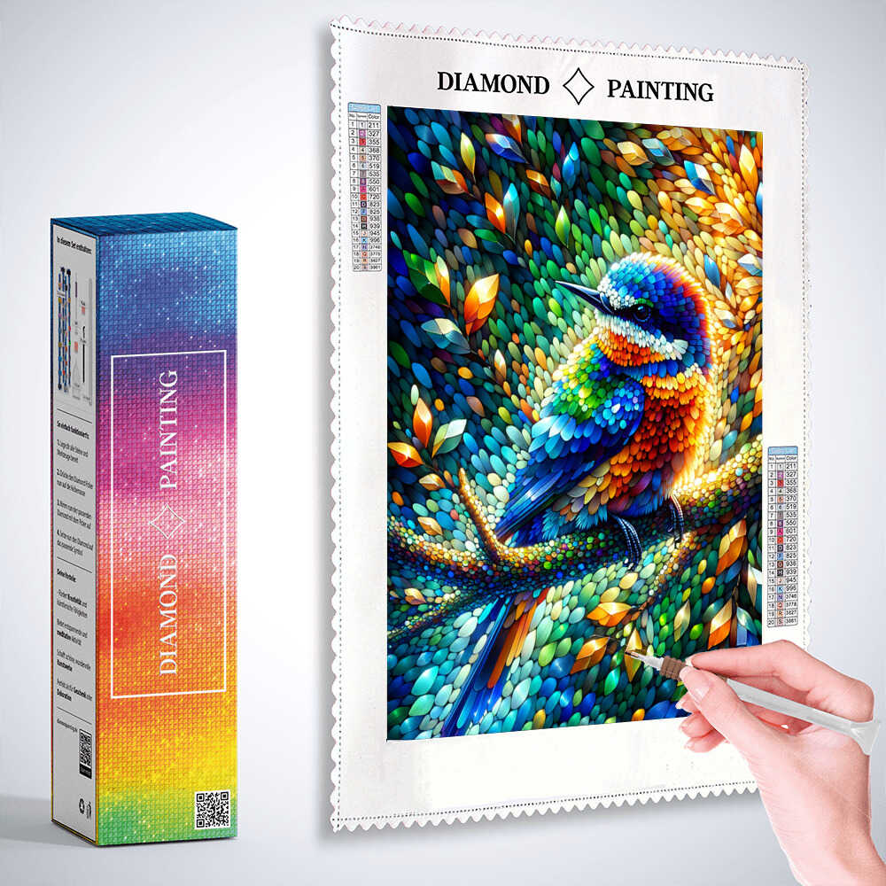 2+1 gratis! | Diamond Painting - Buntgefiederter Vogel auf Ast