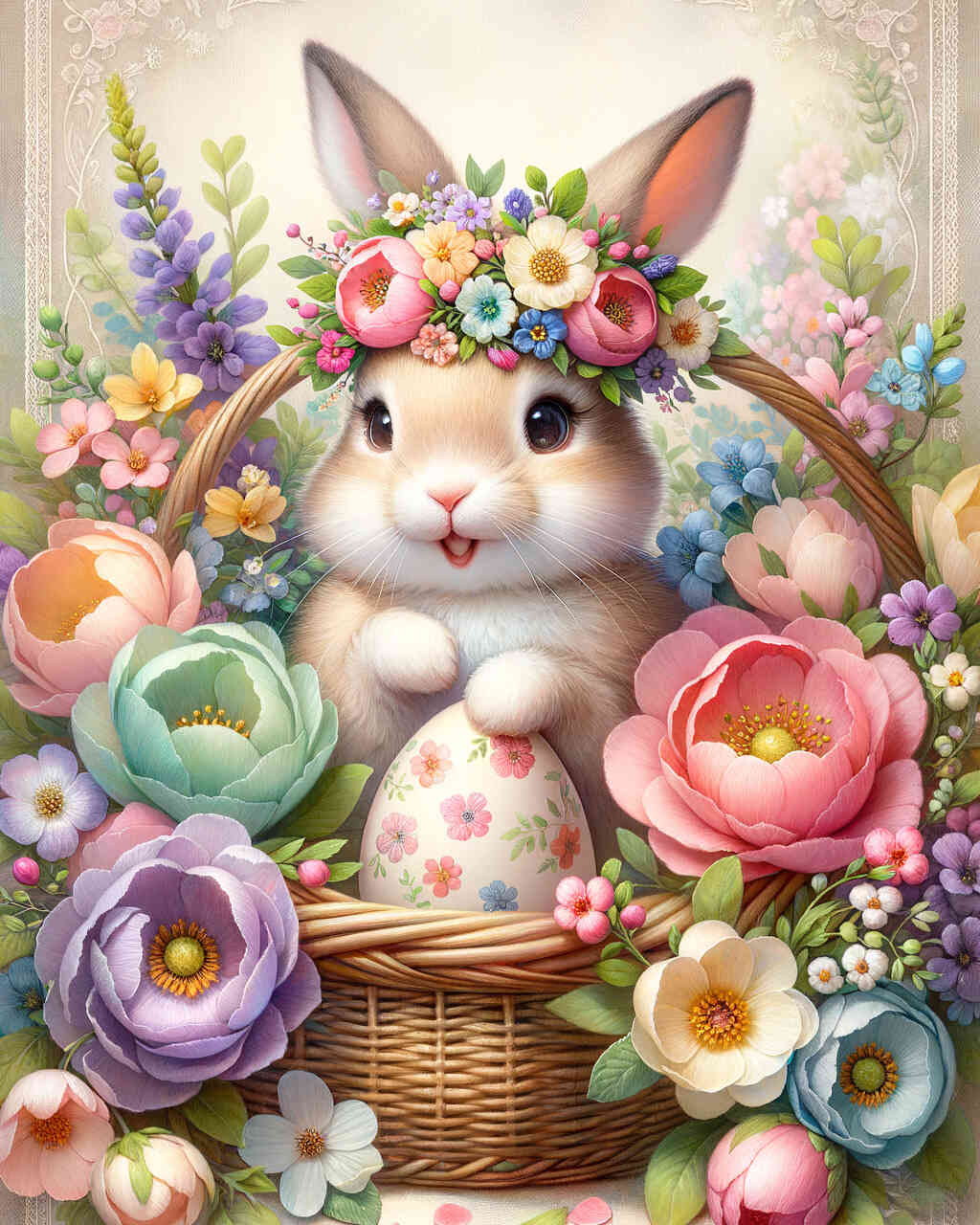 2+1 gratis! | Diamond Painting - Hase in Blumenkorb