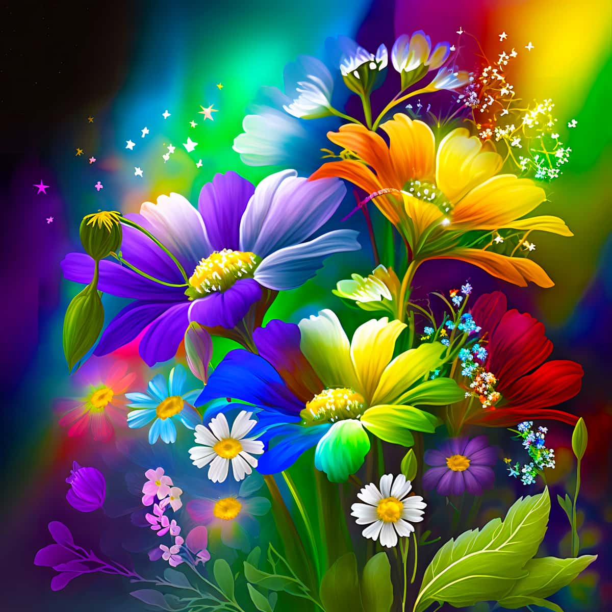 2+1 gratis! | Diamond Painting - Regenbogenblumen