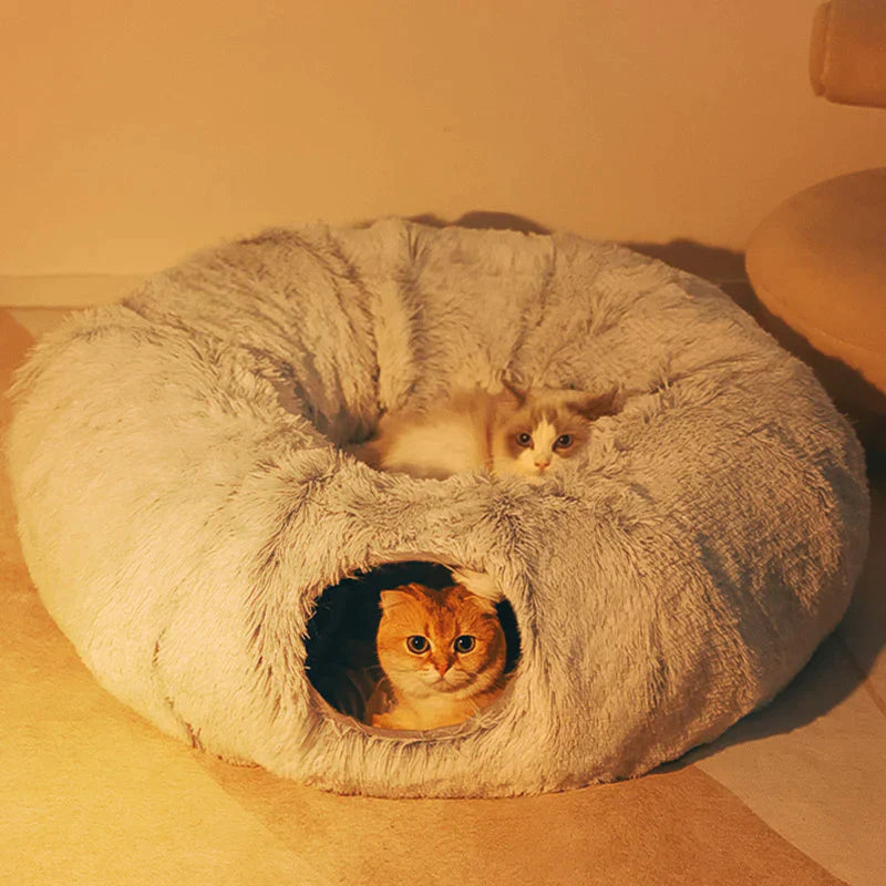 PlushParadise™ - 2-in-1 Rundes Katzenbett und Tunnelspielzeug