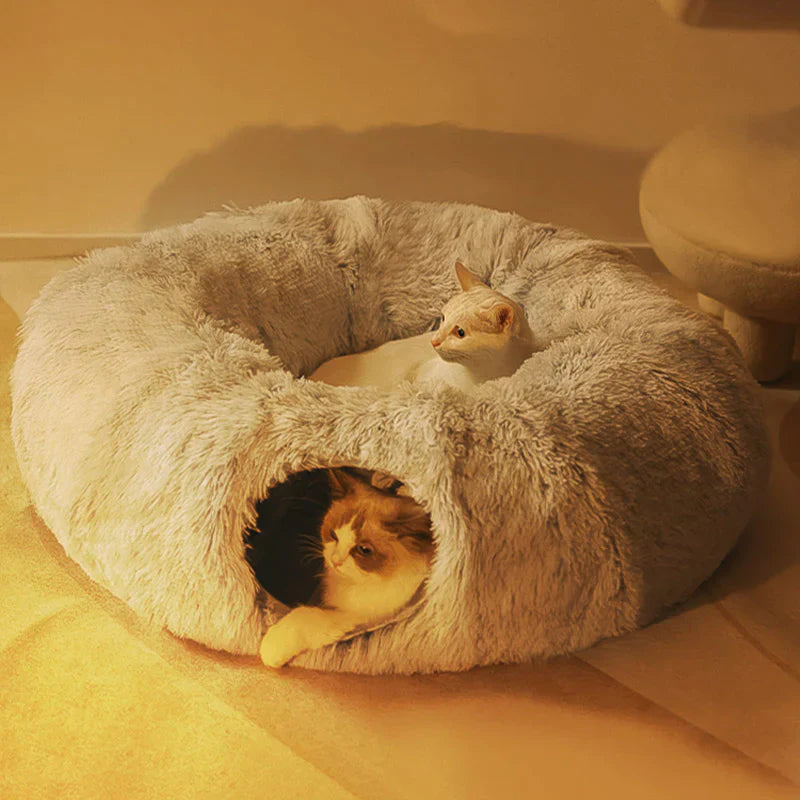 PlushParadise™ - 2-in-1 Rundes Katzenbett und Tunnelspielzeug