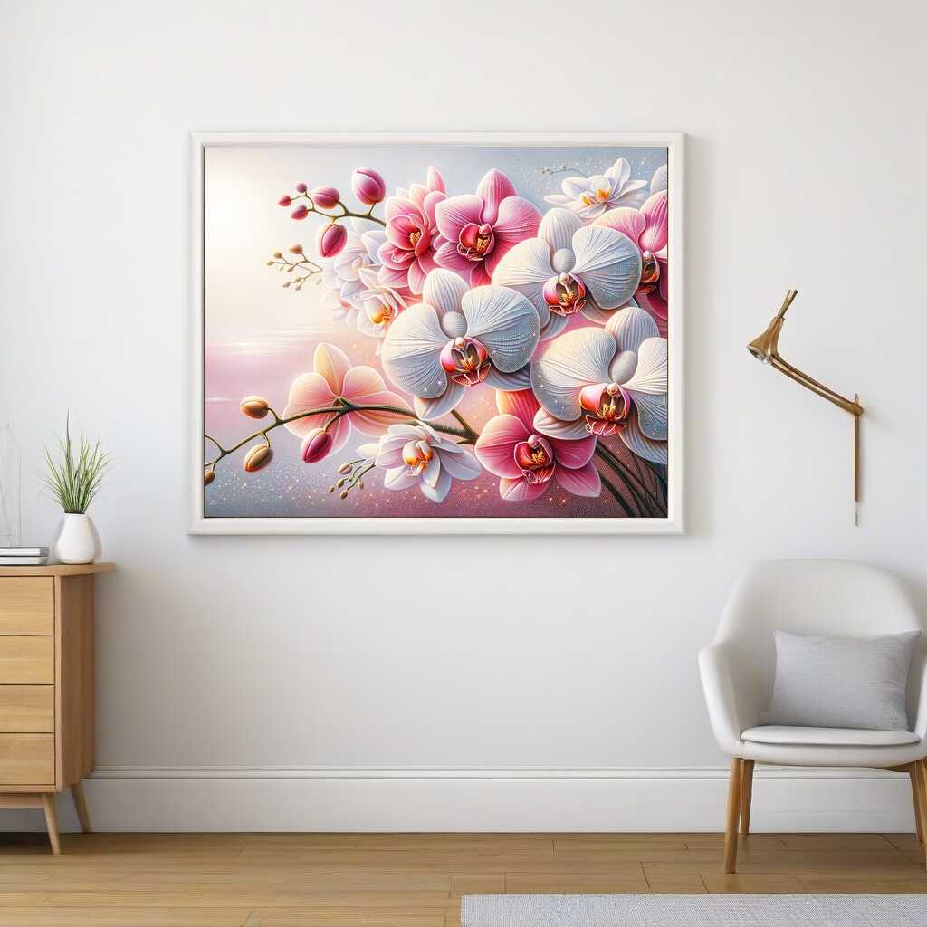 2+1 gratis! | Diamond Painting - Pink und weiße Orchideen