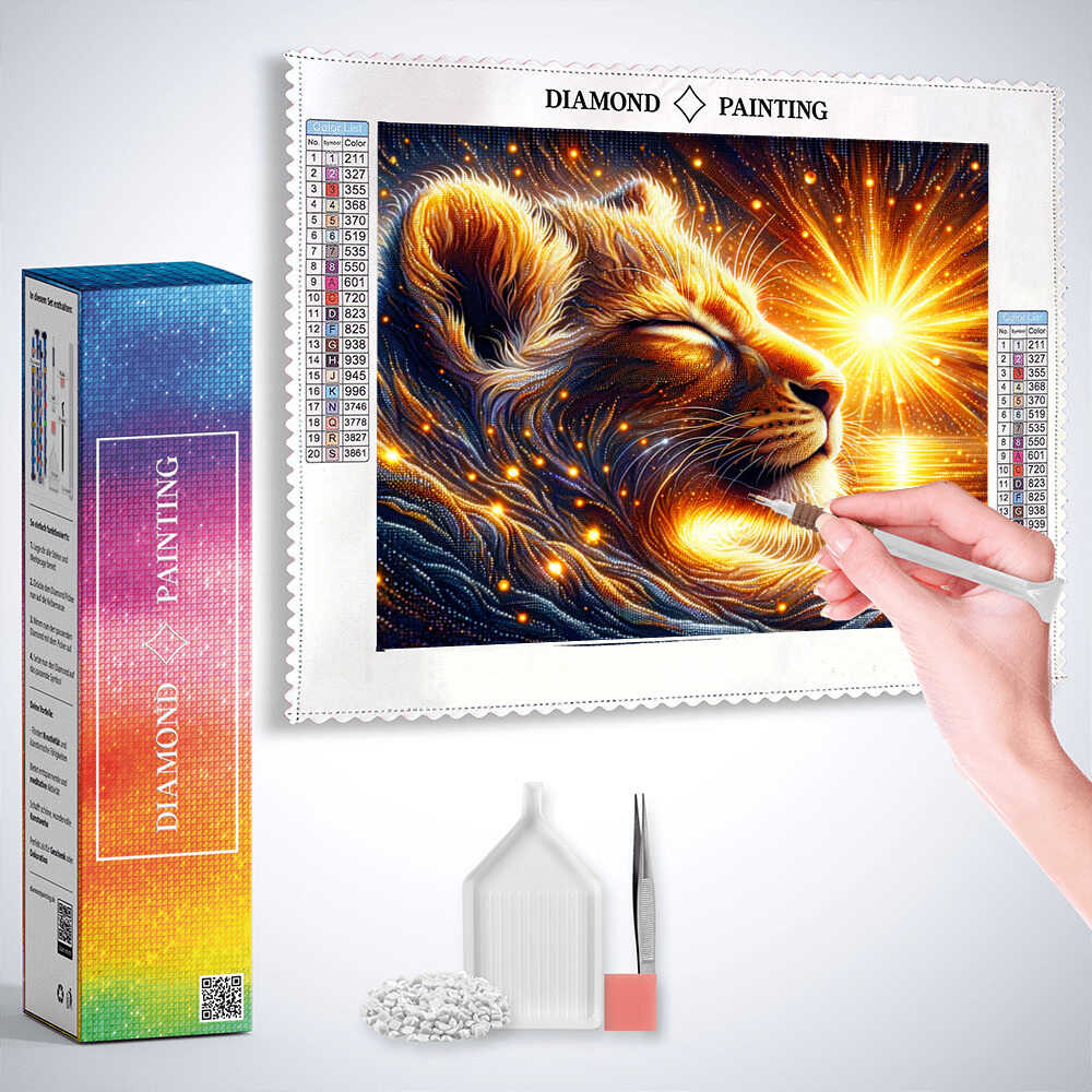 2+1 gratis! | Diamond Painting - Löwenjunges in der Sonne