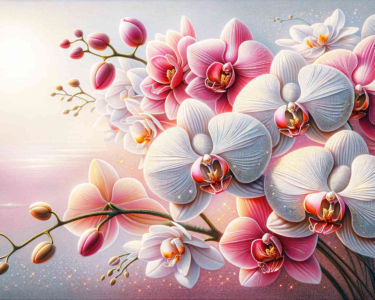 2+1 gratis! | Diamond Painting - Pink und weiße Orchideen