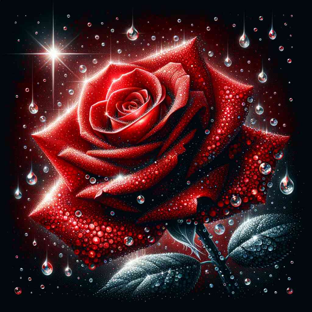2+1 gratis! | Diamond Painting - Rote Rose mit Wassertropfen