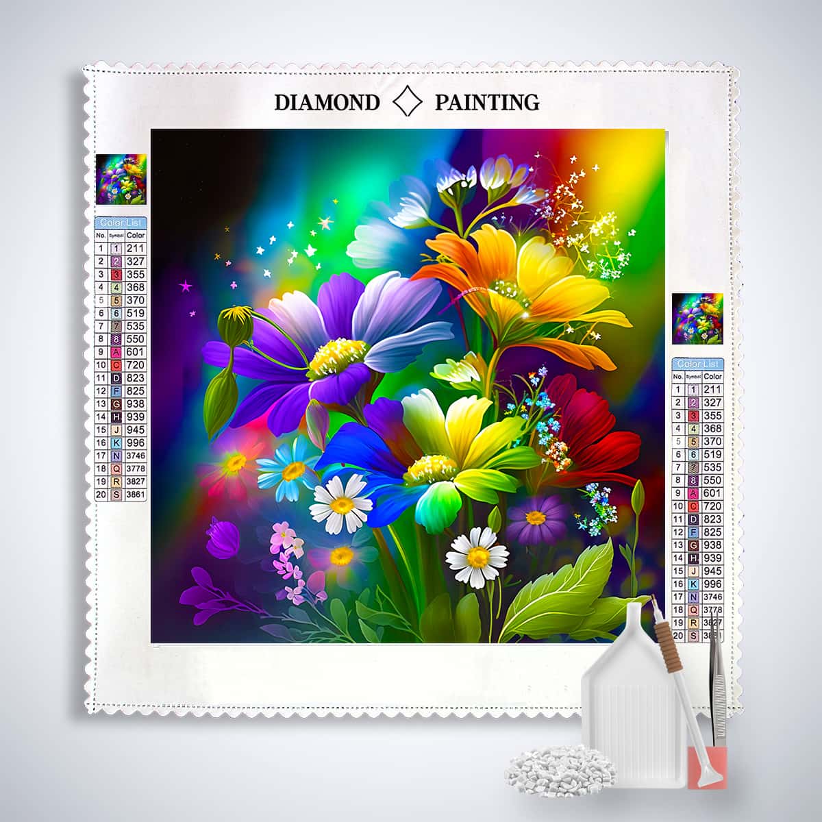 2+1 gratis! | Diamond Painting - Regenbogenblumen