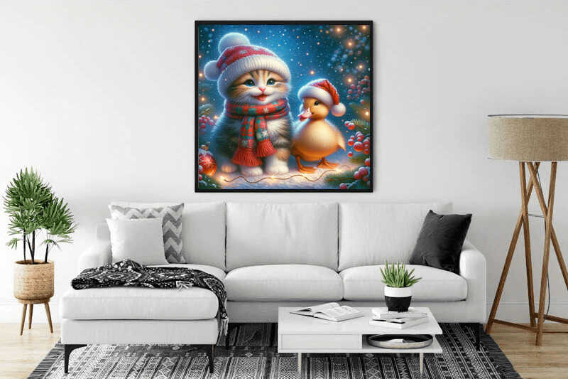 2+1 gratis! | Diamond Painting - Katze mit Weihnachtsente