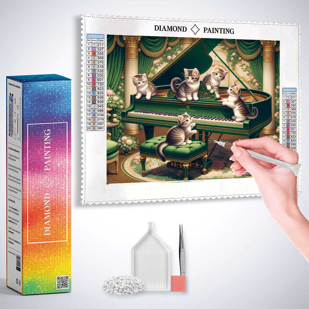 2+1 gratis! | Diamond Painting - Klavier Katzen