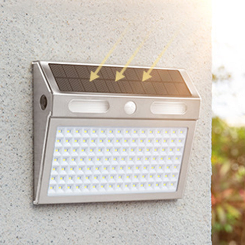 Moderner Minimalistischer Solar Wasserdichter Rechteckiger Trapezförmiger Edelstahl PC LED Außen Wandleuchtenlampe Für Garten