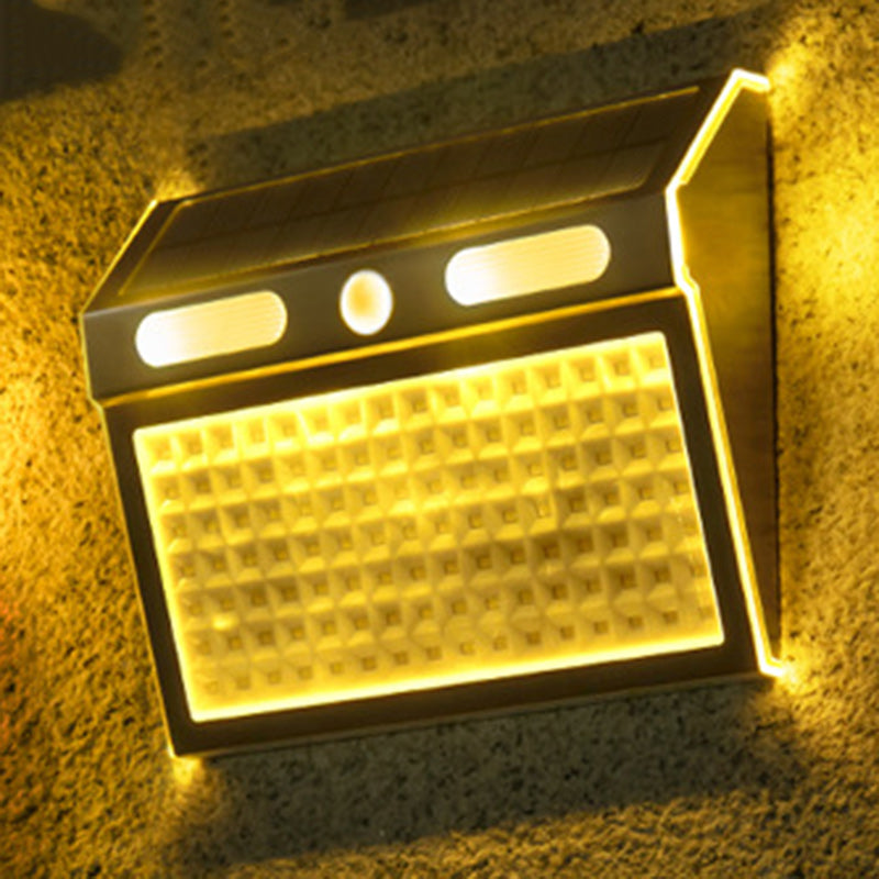 Moderner Minimalistischer Solar Wasserdichter Rechteckiger Trapezförmiger Edelstahl PC LED Außen Wandleuchtenlampe Für Garten