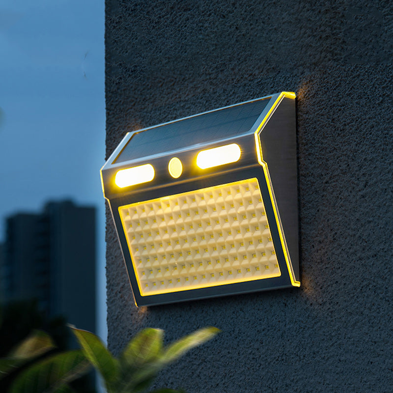 Moderner Minimalistischer Solar Wasserdichter Rechteckiger Trapezförmiger Edelstahl PC LED Außen Wandleuchtenlampe Für Garten