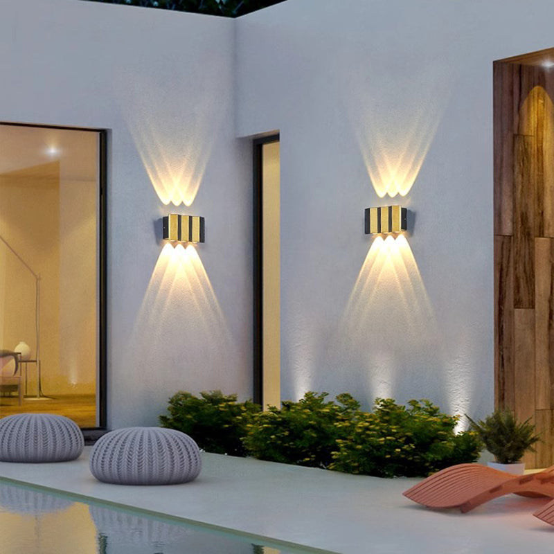 Moderne Einfachheit Wasserdichte Aluminium Rechteckige Gebogene Auf- und Abwärts LED Wandleuchte Lampe für Außenpatio