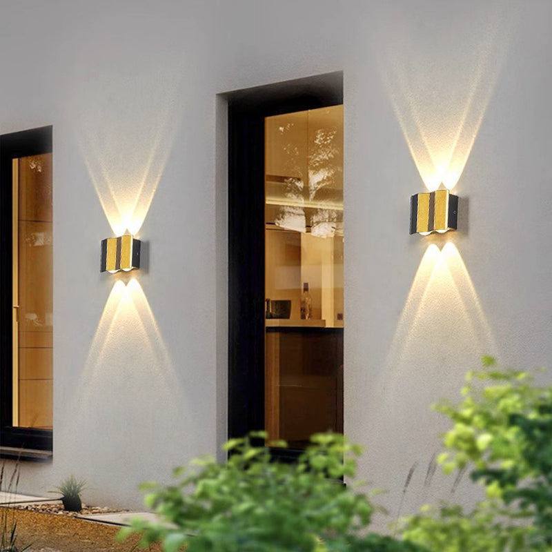 Moderne Einfachheit Wasserdichte Aluminium Rechteckige Gebogene Auf- und Abwärts LED Wandleuchte Lampe für Außenpatio