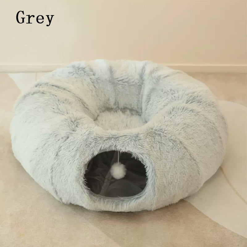 PlushParadise™ - 2-in-1 Rundes Katzenbett und Tunnelspielzeug