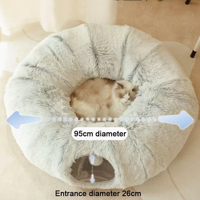 PlushParadise™ - 2-in-1 Rundes Katzenbett und Tunnelspielzeug