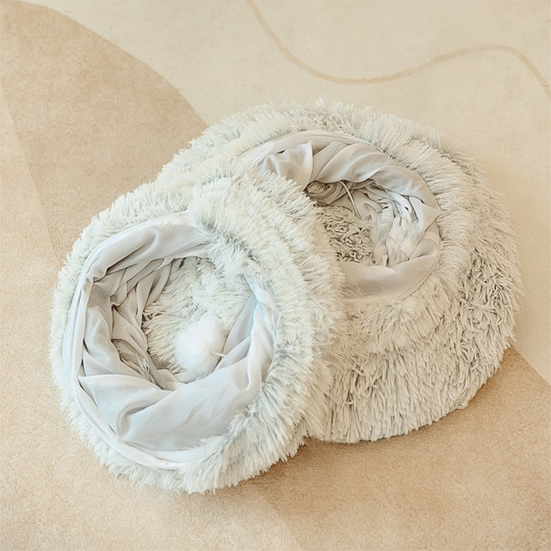 PlushParadise™ - 2-in-1 Rundes Katzenbett und Tunnelspielzeug
