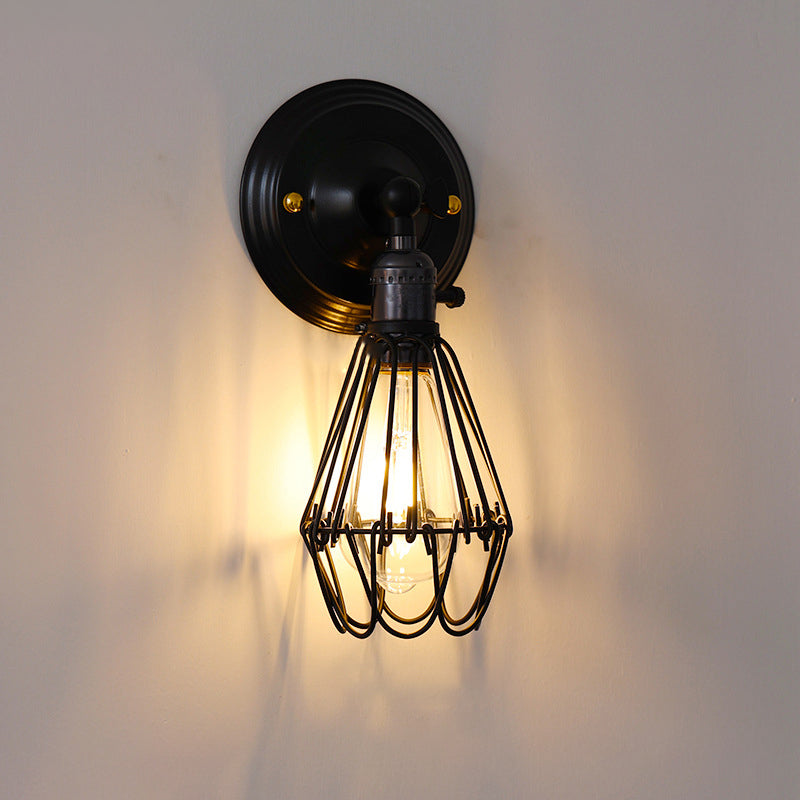 Traditionelle Vintage Käfig Eisen 1-Licht Wand Sconce Lampe für Wohnzimmer