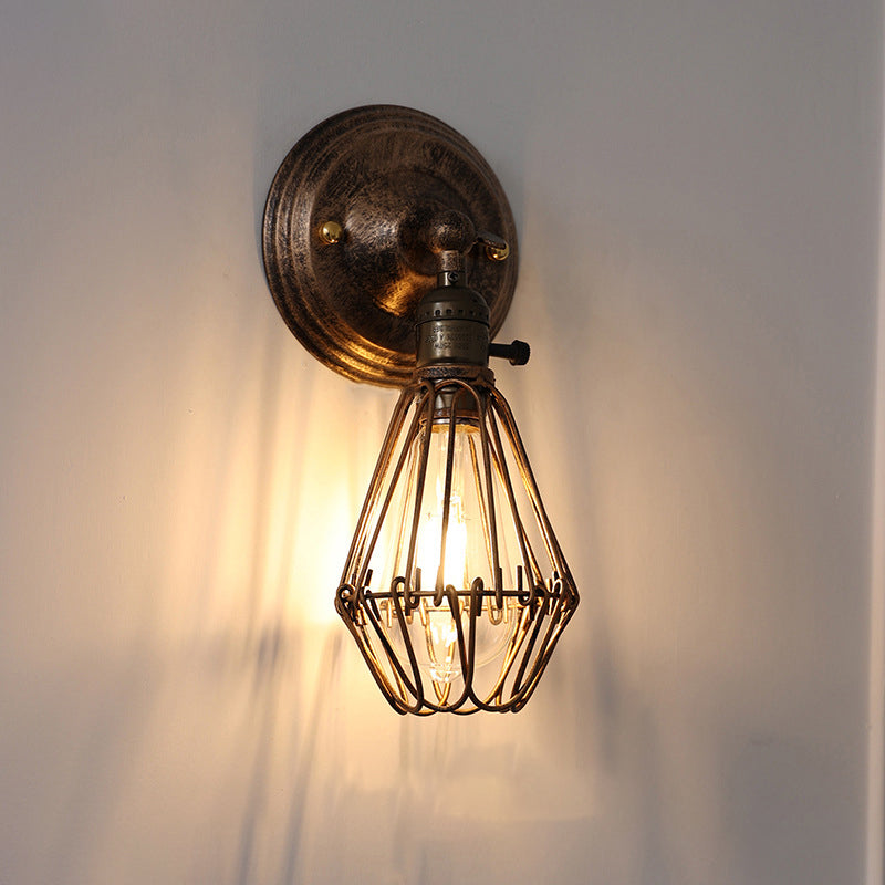 Traditionelle Vintage Käfig Eisen 1-Licht Wand Sconce Lampe für Wohnzimmer
