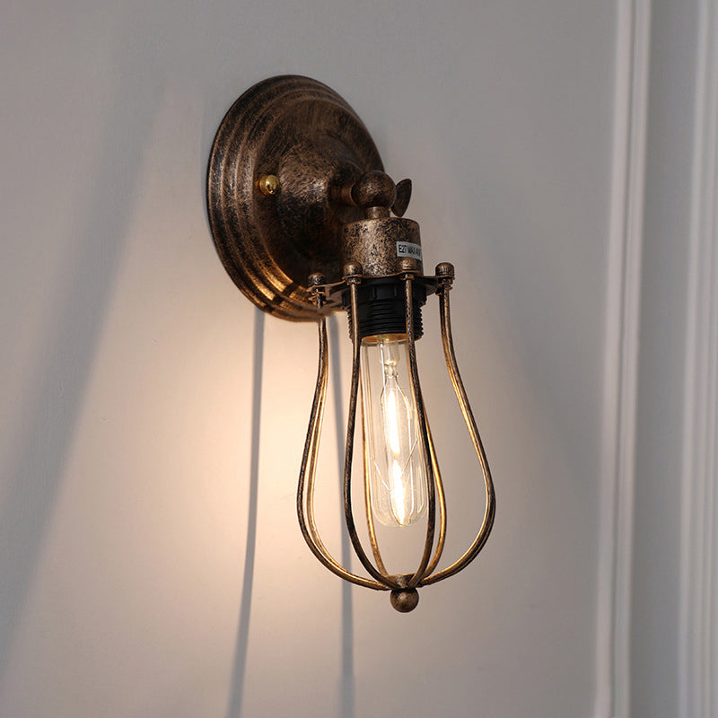 Traditionelle Vintage Käfig Eisen 1-Licht Wand Sconce Lampe für Wohnzimmer