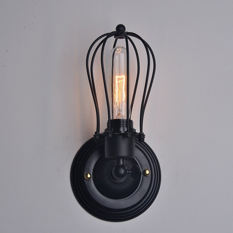 Traditionelle Vintage Käfig Eisen 1-Licht Wand Sconce Lampe für Wohnzimmer