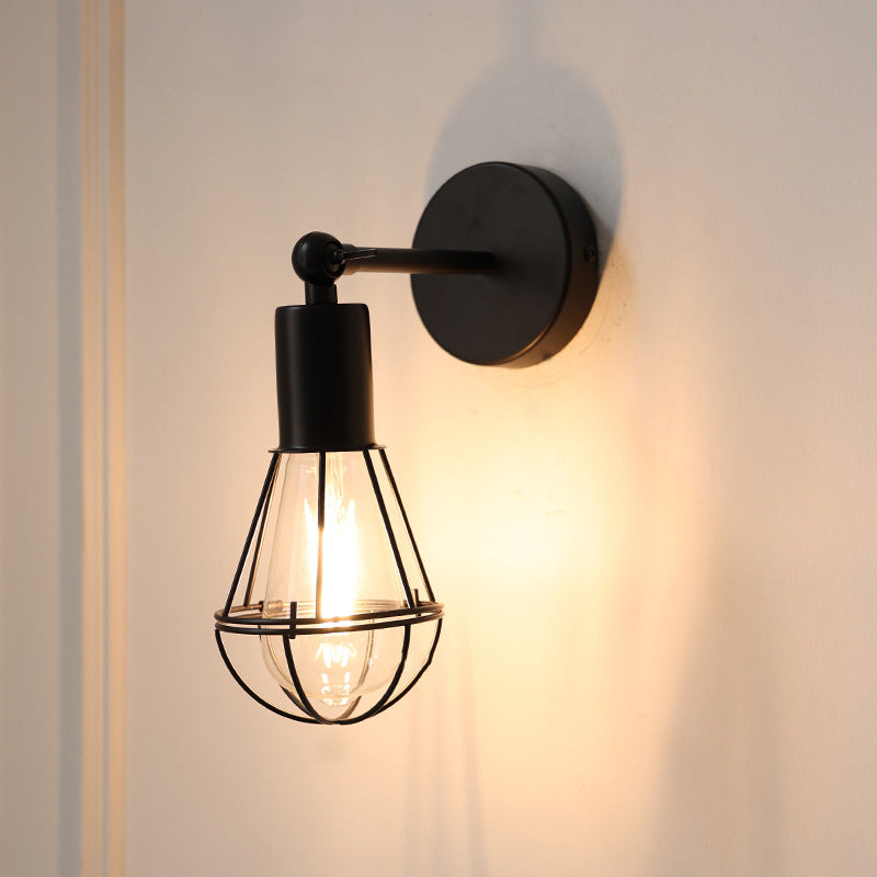 Traditionelle Vintage Käfig Eisen 1-Licht Wand Sconce Lampe für Wohnzimmer