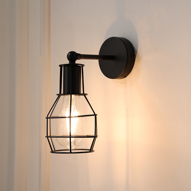 Traditionelle Vintage Käfig Eisen 1-Licht Wand Sconce Lampe für Wohnzimmer