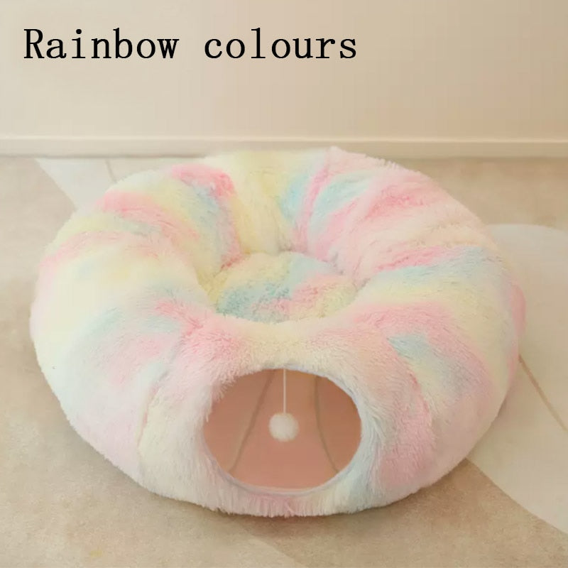 PlushParadise™ - 2-in-1 Rundes Katzenbett und Tunnelspielzeug